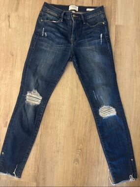 Frame Denim Dark Blue Distressed Skinny Jeans